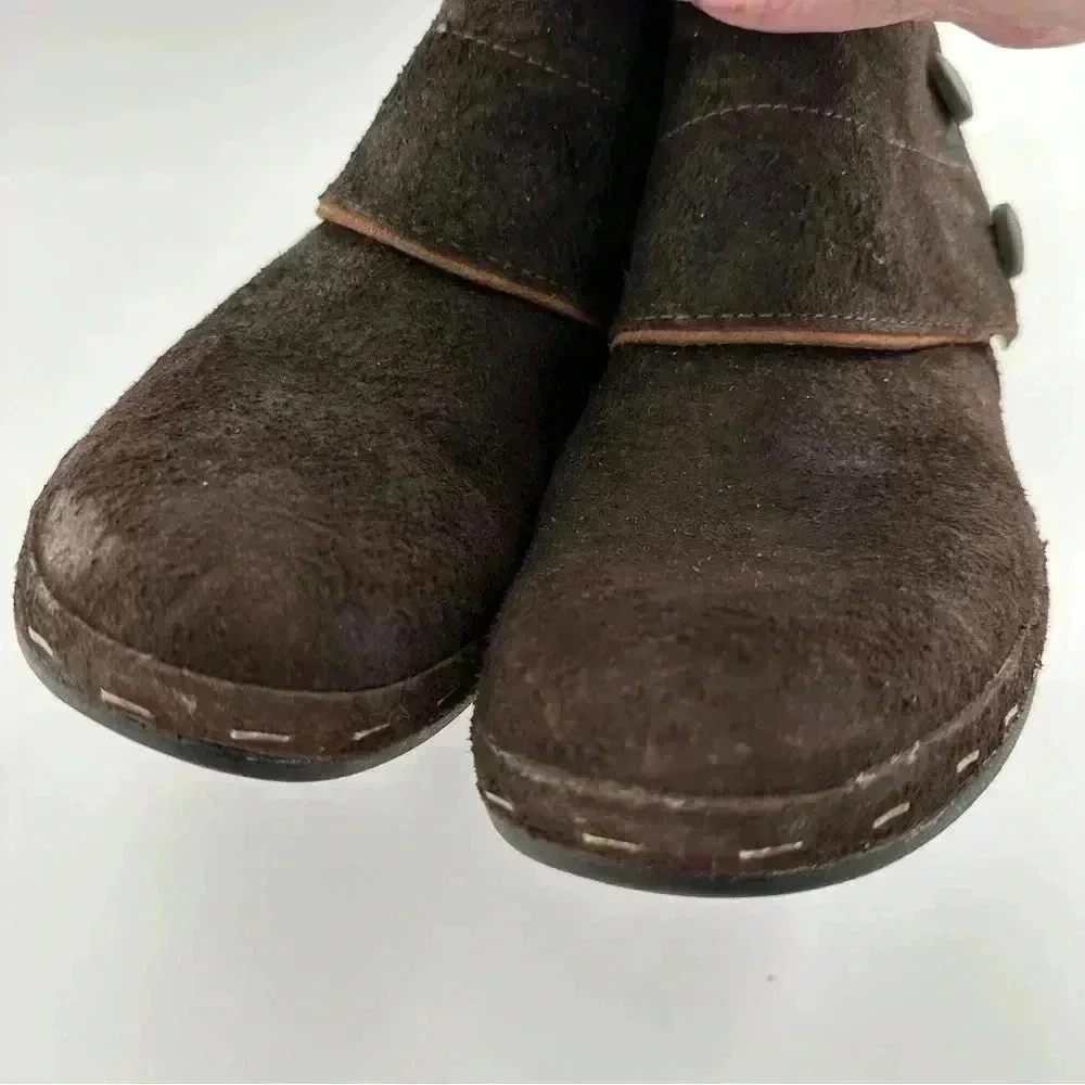 Merrell Luxe button ankle bootie 10 41 espresso brown suede stapled clog boot - Picture 12 of 13